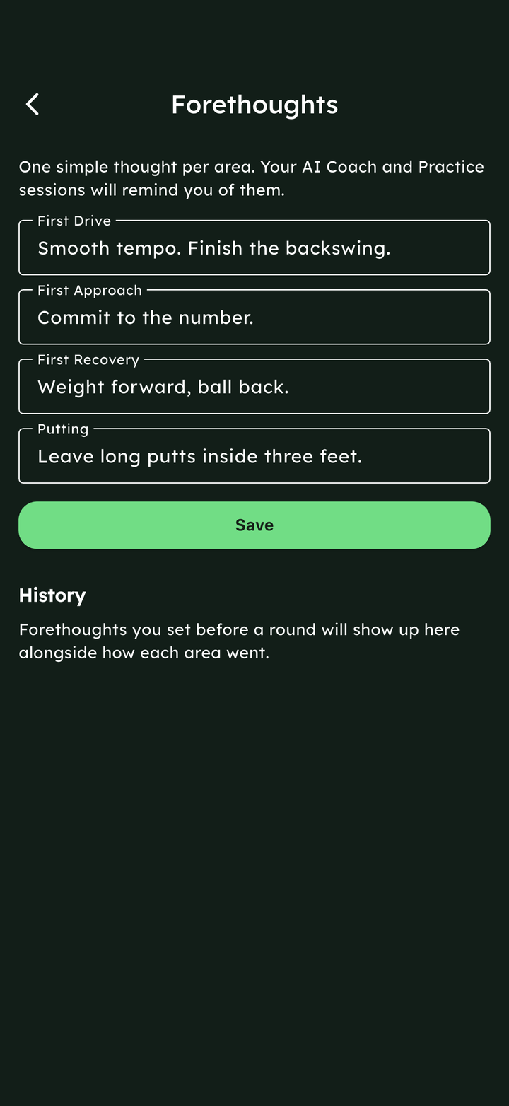 ForeGoals Forethoughts screen