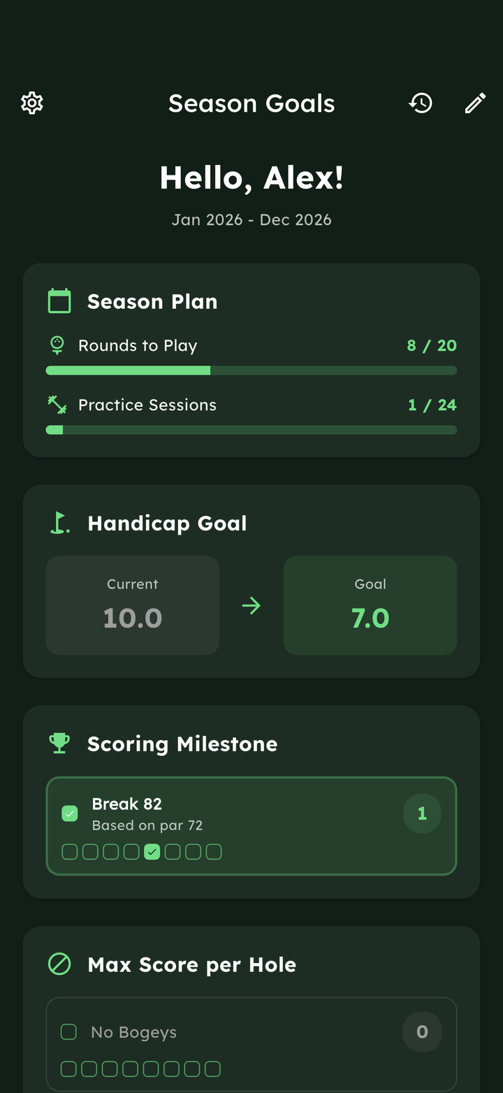 ForeGoals Season Goals screen